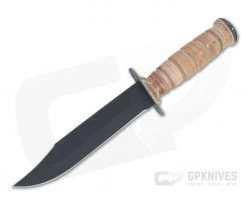 Case XX USMC Fighting Knife Black 1095 Grooved Leather Fixed Blade Knife 00334