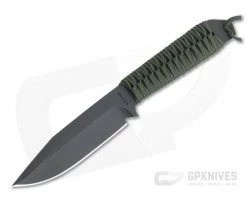 M. Strider Knives WP XL Hand Ground Clip Point Black PSF27 Green Paracord