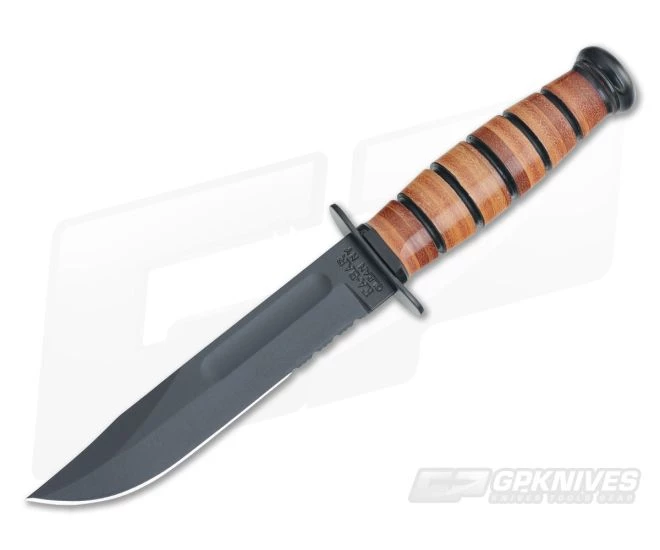 Kabar USMC Short Serrated Knife Leather Handle 1252 1 Kabar USMC Short Serrated Knife Leather Handle 1252