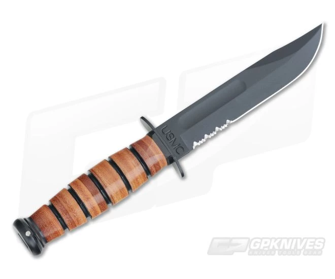 Kabar USMC Short Serrated Knife Leather Handle 1252 3 Kabar USMC Short Serrated Knife Leather Handle 1252 - Image 3