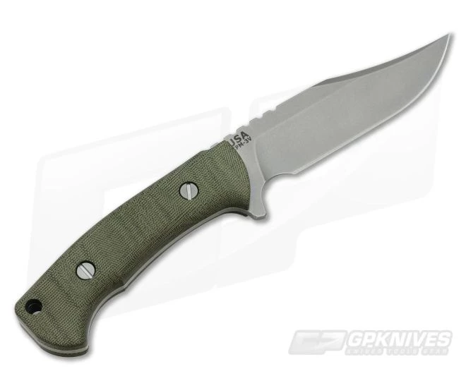 Hinderer Ranch Bowie Stonewashed CPM-3V Green Micarta Fixed Blade 0649 3 Hinderer Ranch Bowie Stonewashed CPM-3V Green Micarta Fixed Blade 0649 - Image 3