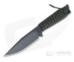 M. Strider Knives WP Hand Ground Clip Point Black PSF27 Green Paracord