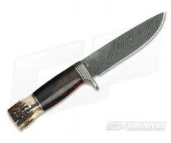 Burr Oak Custom Camp Knife Bold Twist Damascus Ironwood and Stag 5 Burr Oak Custom Camp Knife Bold Twist Damascus Ironwood and Stag -Camping Knives best sale 3889 3
