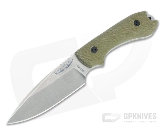 Bradford Guardian3 False Edge GPK Exclusive Stonewashed Rex 45 3D Green Micarta Fixed Blade 1 Bradford Guardian3 False Edge GPK Exclusive Stonewashed Rex 45 3D Green Micarta Fixed Blade