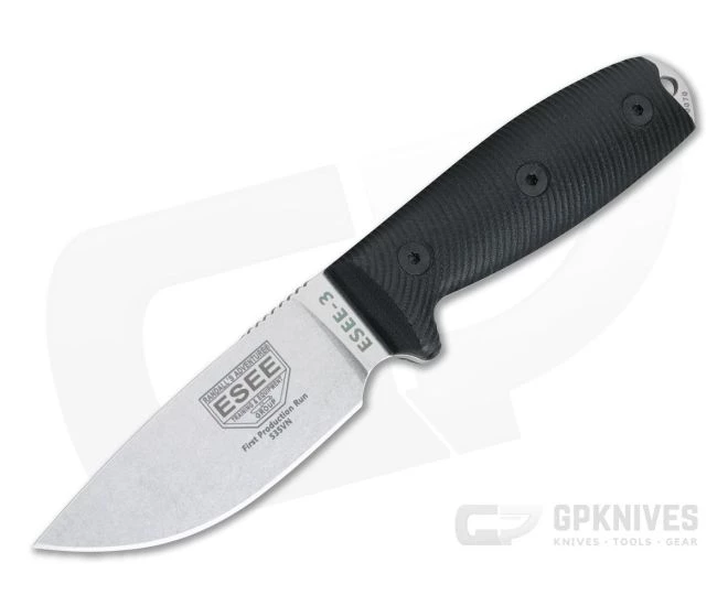 ESEE 3 Stonewashed S35VN 3D Black G10 Handles Fixed Blade 3PM35V-001 1 ESEE 3 Stonewashed S35VN 3D Black G10 Handles Fixed Blade 3PM35V-001