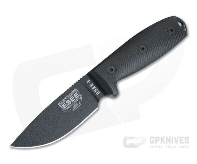 ESEE 3 Black Blade 3D Black G10 Handles Fixed Blade 3PMB-001 1 ESEE 3 Black Blade 3D Black G10 Handles Fixed Blade 3PMB-001