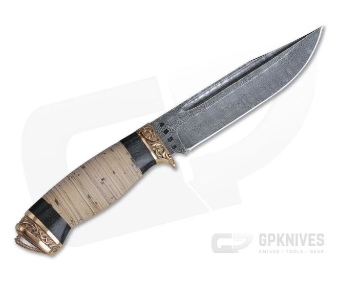 Olamic Cutlery Voykar HT Stacked Birch Bronze Fittings Damascus Fixed Blade 3 Olamic Cutlery Voykar HT Stacked Birch Bronze Fittings Damascus Fixed Blade - Image 3