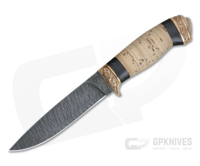 Olamic Cutlery Suna Stacked Birch Bronze Fittings Damascus Fixed Blade 1 Olamic Cutlery Suna Stacked Birch Bronze Fittings Damascus Fixed Blade