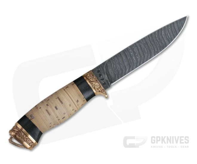 Olamic Cutlery Suna Stacked Birch Bronze Fittings Damascus Fixed Blade 3 Olamic Cutlery Suna Stacked Birch Bronze Fittings Damascus Fixed Blade - Image 3