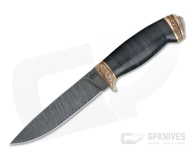 Olamic Cutlery Suna Stacked Leather Bronze Fittings Damascus Fixed Blade 1 Olamic Cutlery Suna Stacked Leather Bronze Fittings Damascus Fixed Blade