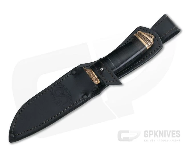 Olamic Cutlery Suna Stacked Leather Bronze Fittings Damascus Fixed Blade 2 Olamic Cutlery Suna Stacked Leather Bronze Fittings Damascus Fixed Blade - Image 2