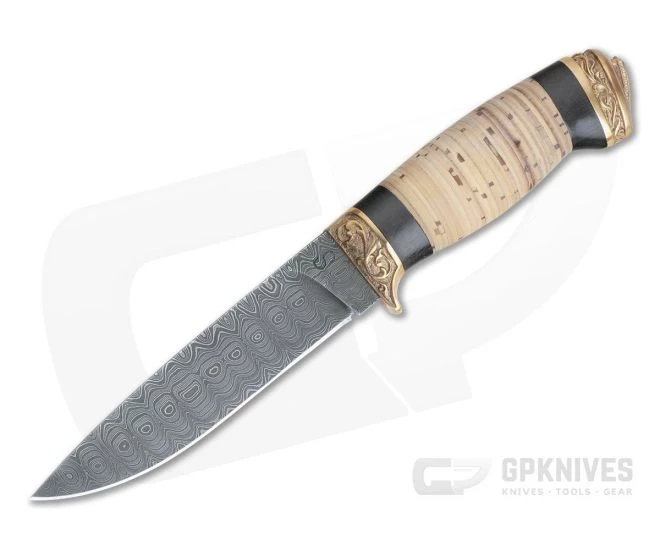 Olamic Cutlery Suna Stacked Birch Bronze Fittings Damascus Fixed Blade 4216 1 Olamic Cutlery Suna Stacked Birch Bronze Fittings Damascus Fixed Blade 4216