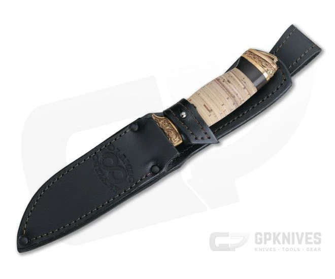 Olamic Cutlery Suna Stacked Birch Bronze Fittings Damascus Fixed Blade 4216 2 Olamic Cutlery Suna Stacked Birch Bronze Fittings Damascus Fixed Blade 4216 - Image 2