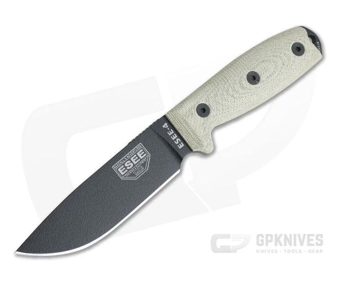 ESEE 4 Black Blade 3D Green Canvas Micarta Handles Fixed Blade 4PB-017 1 ESEE 4 Black Blade 3D Green Canvas Micarta Handles Fixed Blade 4PB-017