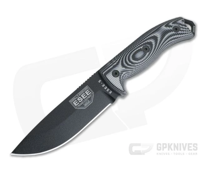 ESEE 5 Black Blade 3D Gray/Black G10 Handles Fixed Blade 5PB-002 1 ESEE 5 Black Blade 3D Gray/Black G10 Handles Fixed Blade 5PB-002
