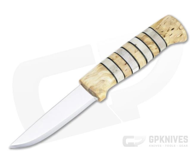 Helle Knives Arv Laminated Stainless Stacked Curly Birch Staghorn Fixed Blade Knife 1 Helle Knives Arv Laminated Stainless Stacked Curly Birch Staghorn Fixed Blade Knife