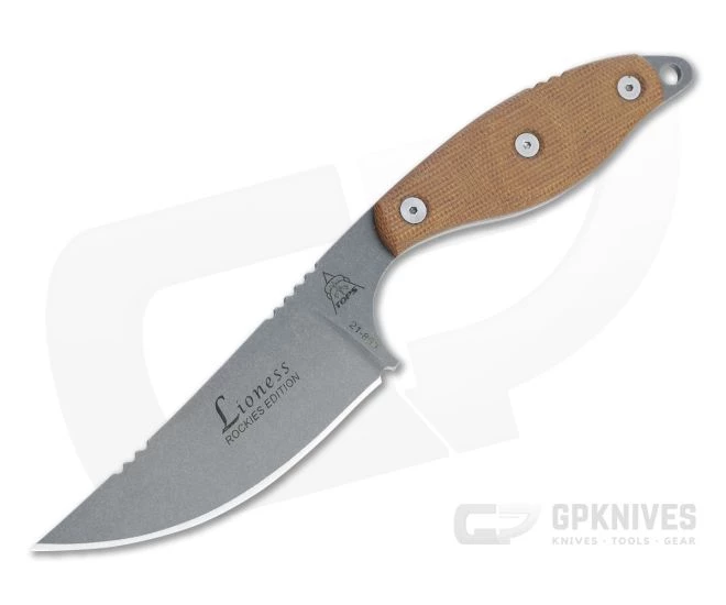 TOPS Knives Lioness Rockies Edition Tumbled 1095 Tan Micarta Fixed Blade Knife LIONTBF 1 TOPS Knives Lioness Rockies Edition Tumbled 1095 Tan Micarta Fixed Blade Knife LIONTBF