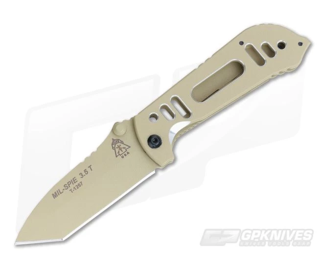 TOPS Knives MIL-SPIE 3.5 Folder Tanto Point Coyote Tan 1 TOPS Knives MIL-SPIE 3.5 Folder Tanto Point Coyote Tan
